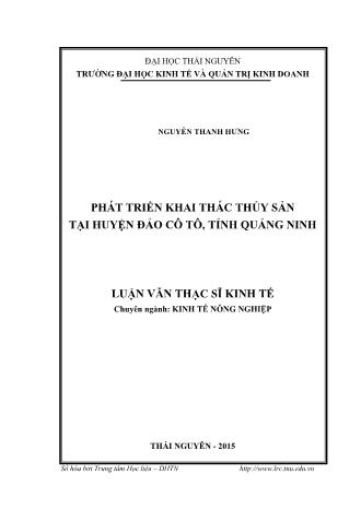 Luận văn Phát triển khai thác thủy sản tại huyện đảo Cô Tô, tỉnh Quảng Ninh