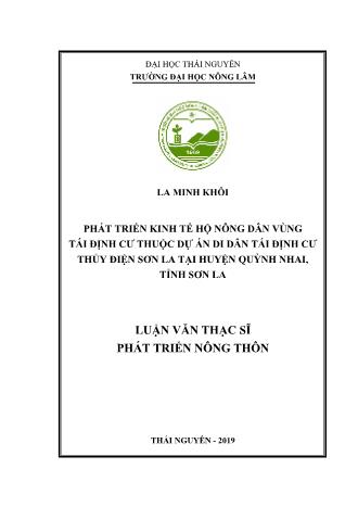 Luận văn Phát triển kinh tế hộ nông dân vùng tái định cư thuộc dự án di dân tái định cư thủy điện Sơn La tại huyện Quỳnh Nhai, tỉnh Sơn La