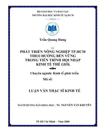 Luận văn Phát triển nông nghiệp TP HCM theo hướng bền vững trong tiến trình hội nhập kinh tế thế giới