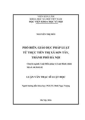 Luận văn Phổ biến, giáo dục pháp luật từ thực tiễn Thị xã Sơn Tây, Thành phố Hà Nội