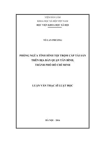 Luận văn Phòng ngừa tình hình tội trộm cắp tài sản trên địa bàn Quận Tân Bình, Thành phố Hồ Chí Minh