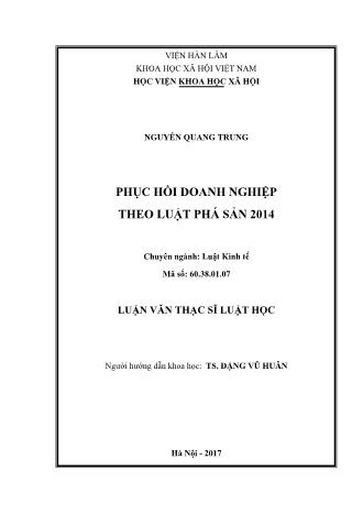 Luận văn Phục hồi doanh nghiệp theo luật phá sản 2014