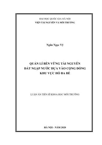 Luận văn Quản lí bền vững tài nguyên đất ngập nước dựa vào cộng đồng khu vực hồ Ba Bể