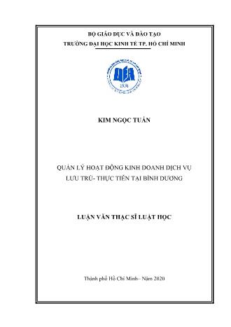 Luận văn Quản lý hoạt động kinh doanh dịch vụ lưu trú - Thực tiễn tại Bình Dương