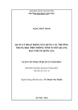 Luận văn Quản lý hoạt động xây dựng các trường trung học phổ thông tỉnh Tuyên Quang đạt chuẩn quốc gia