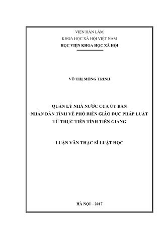 Luận văn Quản lý nhà nước của ủy ban nhân dân tỉnh về phổ biến giáo dục pháp luật từ thực tiễn tỉnh Tiền Giang