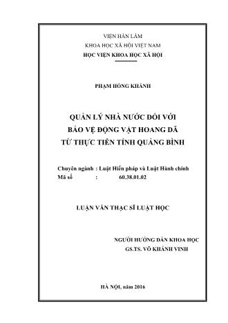 Luận văn Quản lý nhà nước đối với bảo vệ động vật hoang dã từ thực tiễn tỉnh Quảng Bình