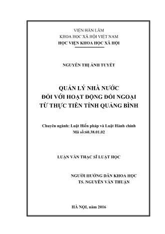 Luận văn Quản lý nhà nước đối với hoạt động đối ngoại từ thực tiễn tỉnh Quảng Bình