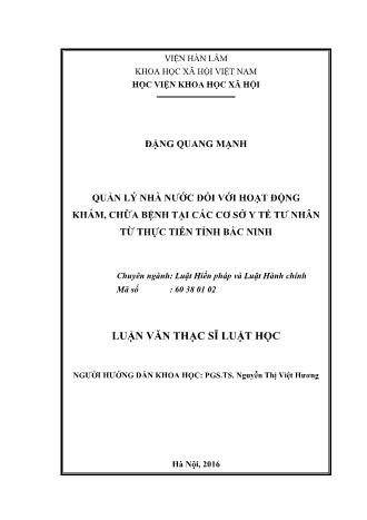 Luận văn Quản lý nhà nước đối với hoạt động khám, chữa bệnh tại các cơ sở y tế tư nhân từ thực tiễn tỉnh Bắc Ninh