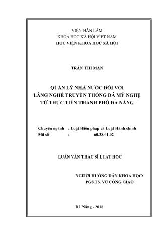 Luận văn Quản lý nhà nước đối với làng nghề truyền thống đá mỹ nghệ từ thực tiễn Thành phố Đà Nẵng