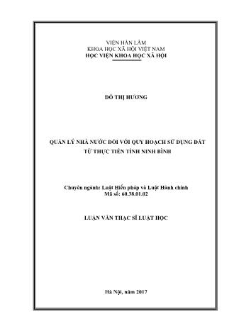 Luận văn Quản lý nhà nước đối với quy hoạch sử dụng đất từ thực tiễn tỉnh Ninh Bình