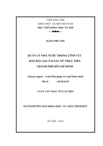 Luận văn Quản lý nhà nước trong lĩnh vực bán đấu giá tài sản từ thực tiễn Thành phố Hồ Chí Minh