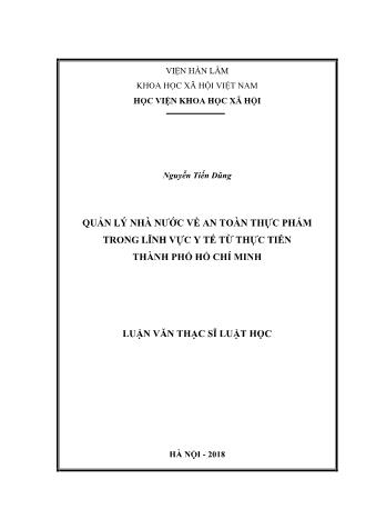 Luận văn Quản lý nhà nước về an toàn thực phẩm trong lĩnh vực y tế từ thực tiễn Thành phố Hồ Chí Minh