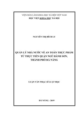 Luận văn Quản lý nhà nước về an toàn thực phẩm từ thực tiễn quận Ngũ Hành Sơn, Thành phố Đà Nẵng