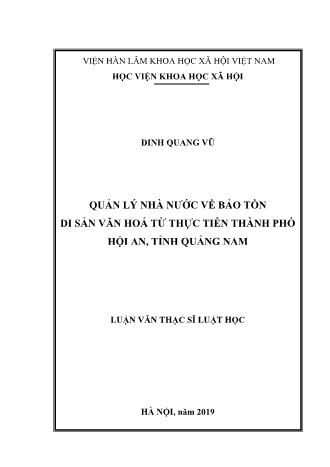 Luận văn Quản lý nhà nước về bảo tồn di sản văn hoá từ thực tiễn Thành phố Hội An, tỉnh Quảng Nam