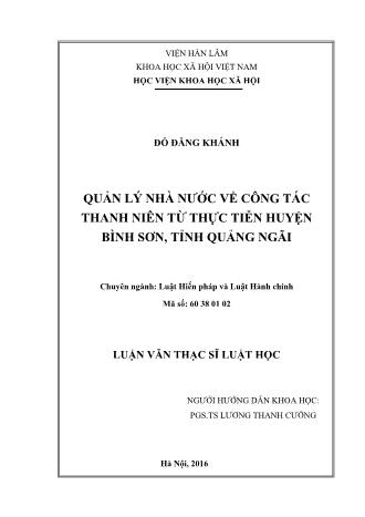 Luận văn Quản lý nhà nước về công tác thanh niên từ thực tiễn huyện Bình Sơn, tỉnh Quảng Ngãi