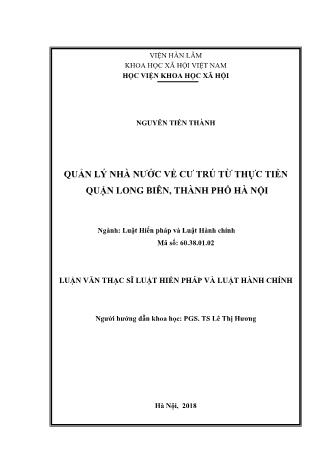 Luận văn Quản lý nhà nước về cư trú từ thực tiễn Quận Long Biên, Thành phố Hà Nội