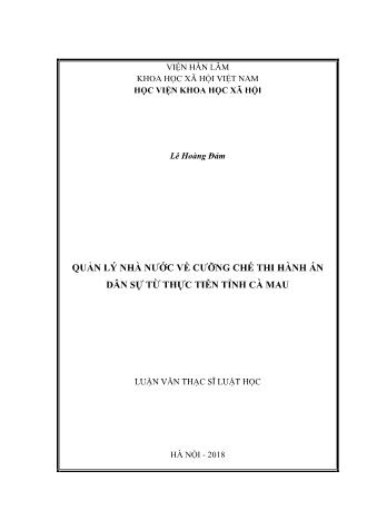 Luận văn Quản lý nhà nước về cưỡng chế thi hành án dân sự từ thực tiễn tỉnh Cà Mau