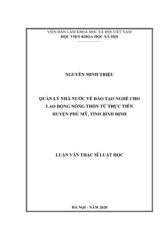 Luận văn Quản lý nhà nước về đào tạo nghề cho lao động nông thôn từ thực tiễn huyện Phù Mỹ, tỉnh Bình Định