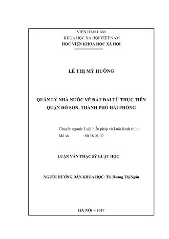 Luận văn Quản lý nhà nước về đất đai từ thực tiễn Quận Đồ Sơn, Thành phố Hải Phòng