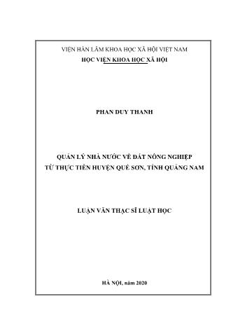 Luận văn Quản lý nhà nước về đất nông nghiệp từ thực tiễn huyện Quế Sơn, tỉnh Quảng Nam