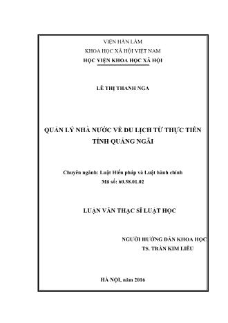 Luận văn Quản lý nhà nước về du lịch từ thực tiễn tỉnh Quảng Ngãi