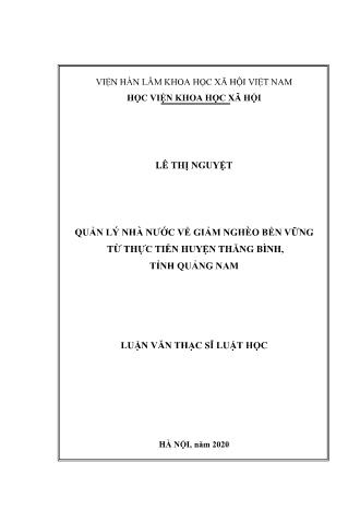 Luận văn Quản lý nhà nước về giảm nghèo bền vững từ thực tiễn huyện Thăng Bình, tỉnh Quảng Nam