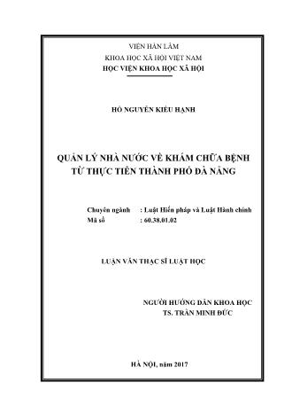 Luận văn Quản lý nhà nước về khám chữa bệnh từ thực tiễn Thành phố Đà Nẵng