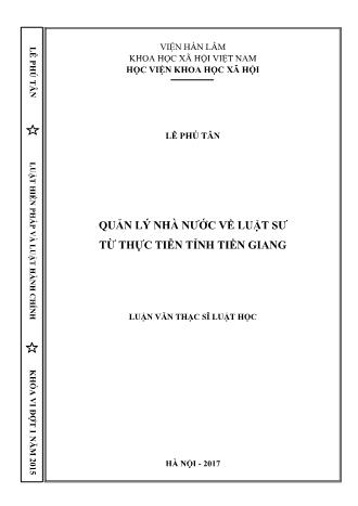 Luận văn Quản lý nhà nước về luật sư từ thực tiễn tỉnh Tiền Giang