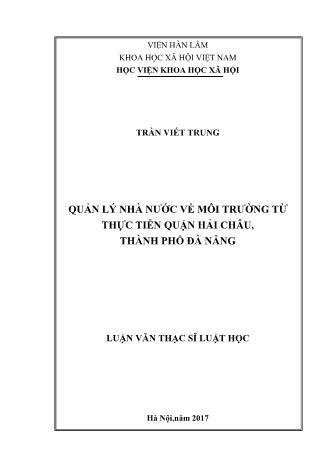 Luận văn Quản lý nhà nước về môi trường từ thực tiễn Quận Hải Châu, Thành phố Đà Nẵng