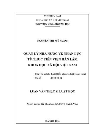 Luận văn Quản lý nhà nước về nhân lực từ thực tiễn viện hàn lâm khoa học xã hội Việt Nam