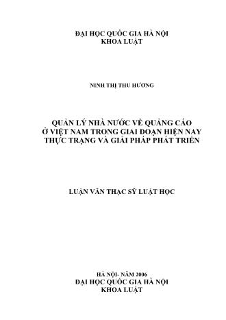 Luận văn Quản lý nhà nước về quảng cáo ở Việt Nam trong giai đoạn hiện nay: Thực trạng và giải pháp phát triển