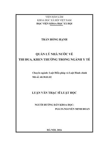 Luận văn Quản lý nhà nước về thi đua, khen thưởng trong ngành y tế