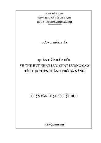 Luận văn Quản lý nhà nước về thu hút nhân lực chất lượng cao từ thực tiễn Thành phố Đà Nẵng