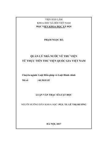 Luận văn Quản lý nhà nước về thư viện từ thực tiễn thư viện quốc gia Việt Nam