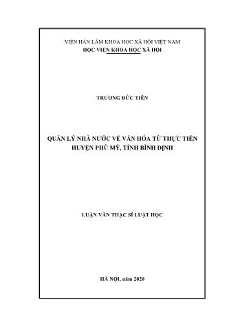 Luận văn Quản lý nhà nước về văn hóa từ thực tiễn huyện Phù Mỹ, tỉnh Bình Định