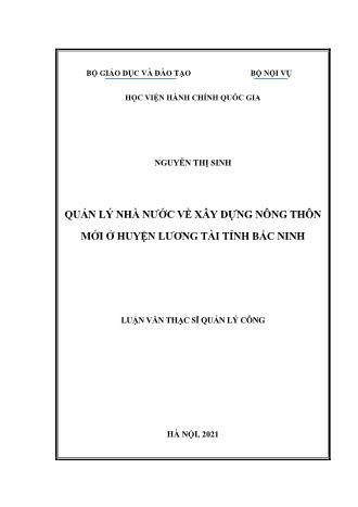 Luận văn Quản lý nhà nước về xây dựng nông thôn mới ở huyện Lương Tài tỉnh Bắc Ninh