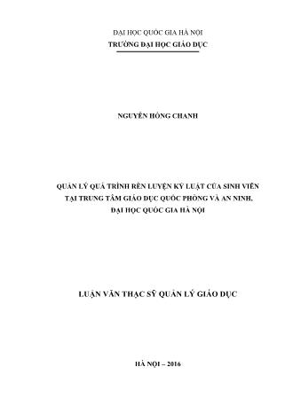 Luận văn Quản lý quá trình rèn luyện kỷ luật của sinh viên tại trung tâm giáo dục quốc phòng và an ninh, Đại học quốc gia Hà Nội