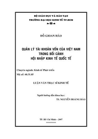 Luận văn Quản lý tài khoản vốn của Việt Nam trong bối cảnh hội nhập kinh tế quốc tế