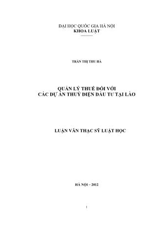 Luận văn Quản lý thuế đối với các dự án thuỷ điện đầu tư tại Lào