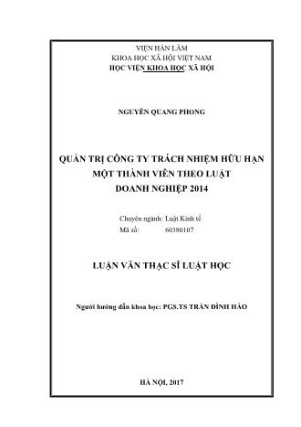 Luận văn Quản trị công ty trách nhiệm hữu hạn một thành viên theo luật doanh nghiệp 2014