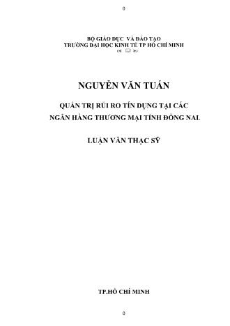 Luận văn Quản trị rủi ro tín dụng tại các ngân hàng thương mại tỉnh Đồng Nai