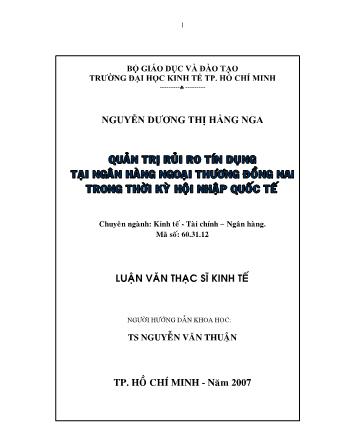 Luận văn Quản trị rủi ro tín dụng tại ngân hàng ngoại thương Đồng Nai trong thời kỳ hội nhập quốc tế