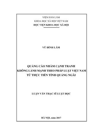 Luận văn Quảng cáo nhằm cạnh tranh không lành mạnh theo pháp luật Việt Nam từ thực tiễn tỉnh Quảng Ngãi