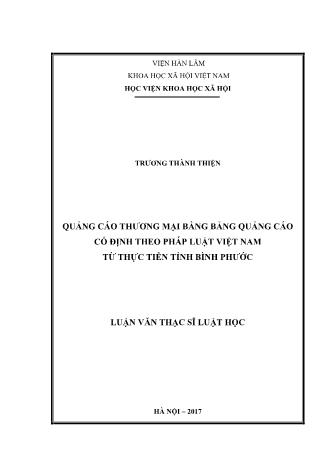 Luận văn Quảng cáo thương mại bằng bảng quảng cáo cố định theo pháp luật Việt Nam từ thực tiễn tỉnh Bình Phước