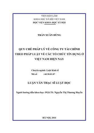 Luận văn Quy chế pháp lý về công ty tài chính theo pháp luật về các tổ chức tín dụng ở Việt Nam hiện nay