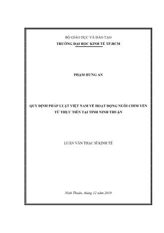 Luận văn Quy định pháp luật Việt Nam về hoạt động nuôi chim Yến từ thực tiễn tại tỉnh Ninh Thuận