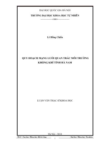 Luận văn Quy hoạch mạng lưới quan trắc môi trường không khí tỉnh Hà Nam