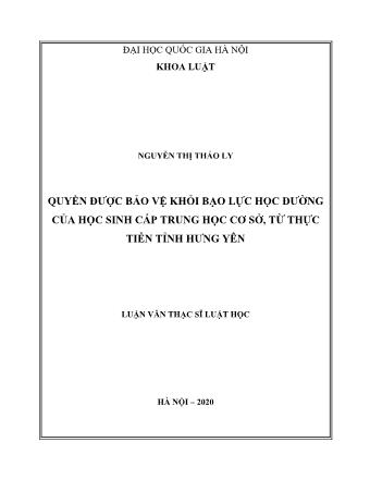 Luận văn Quyền được bảo vệ khỏi bạo lực học đường của học sinh cấp trung học cơ sở, từ thực tiễn tỉnh Hưng Yên