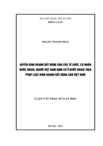 Luận văn Quyền kinh doanh bất động sản của tổ chức, cá nhân nước ngoài, người Việt Nam định cư ở nước ngoài theo pháp luật kinh doanh bất động sản Việt Nam